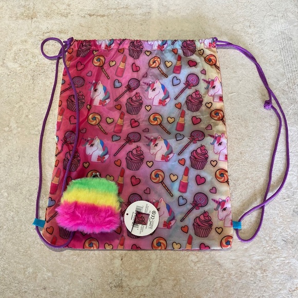 Other - Unicorn Backpack and Fuzzy Multi Color Change Purse
